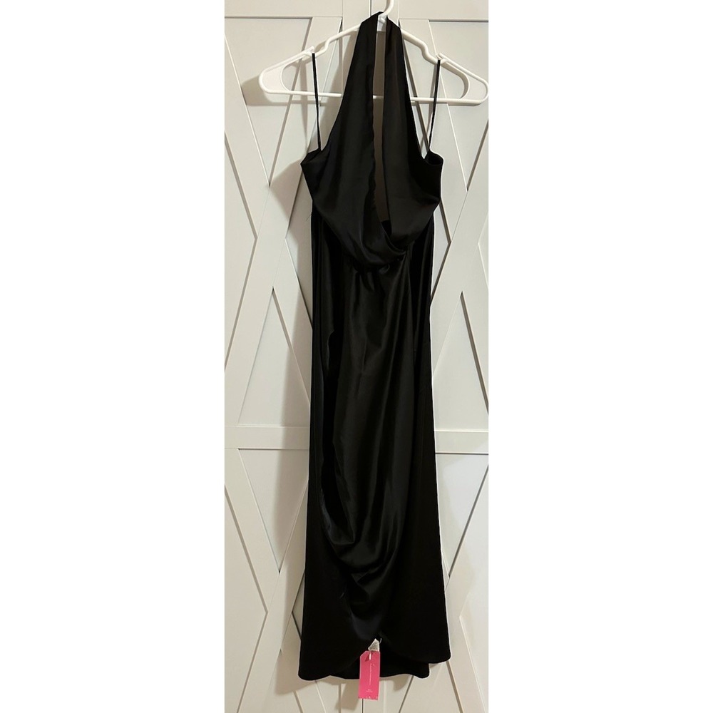 SHEIN Women's Black Solid Long Slip Dress Cowl Neck Backless Sleeveless L